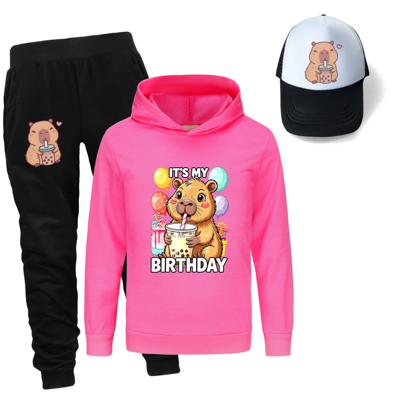 Three-Piece Hoodie, Jogger & Hat Set — 5821 Edition, Style 12 · Rose