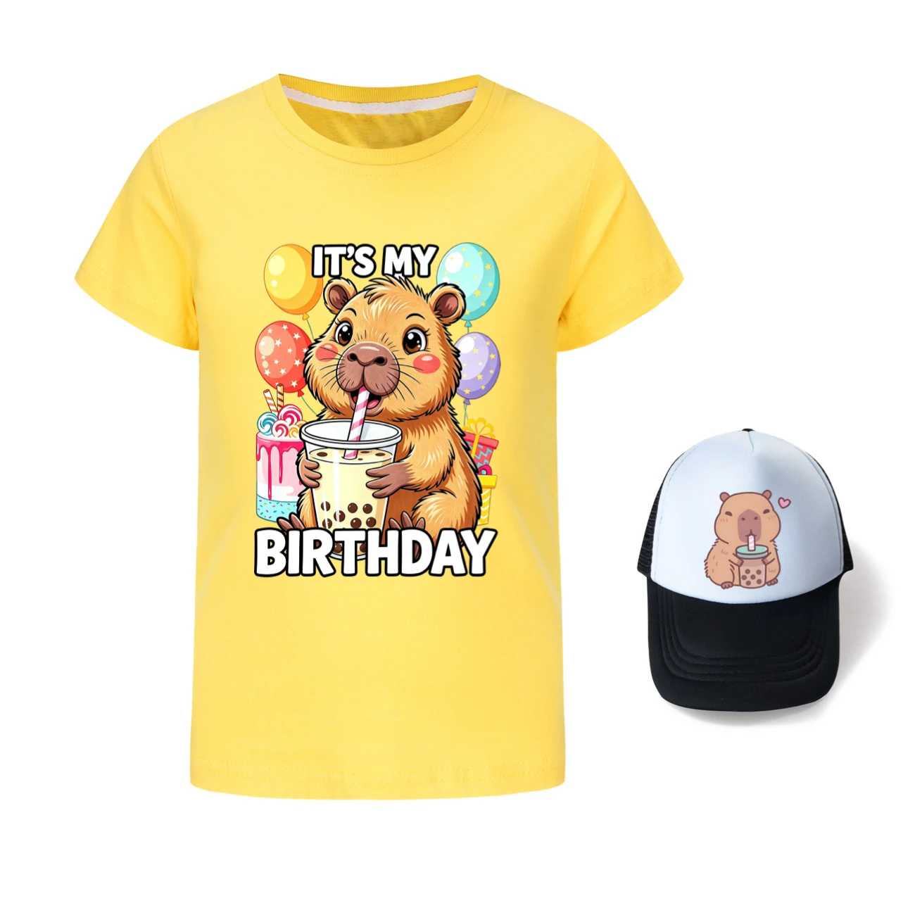Graphic Tee & Sun Hat Set — 5821 Edition, Style 02 · Yellow