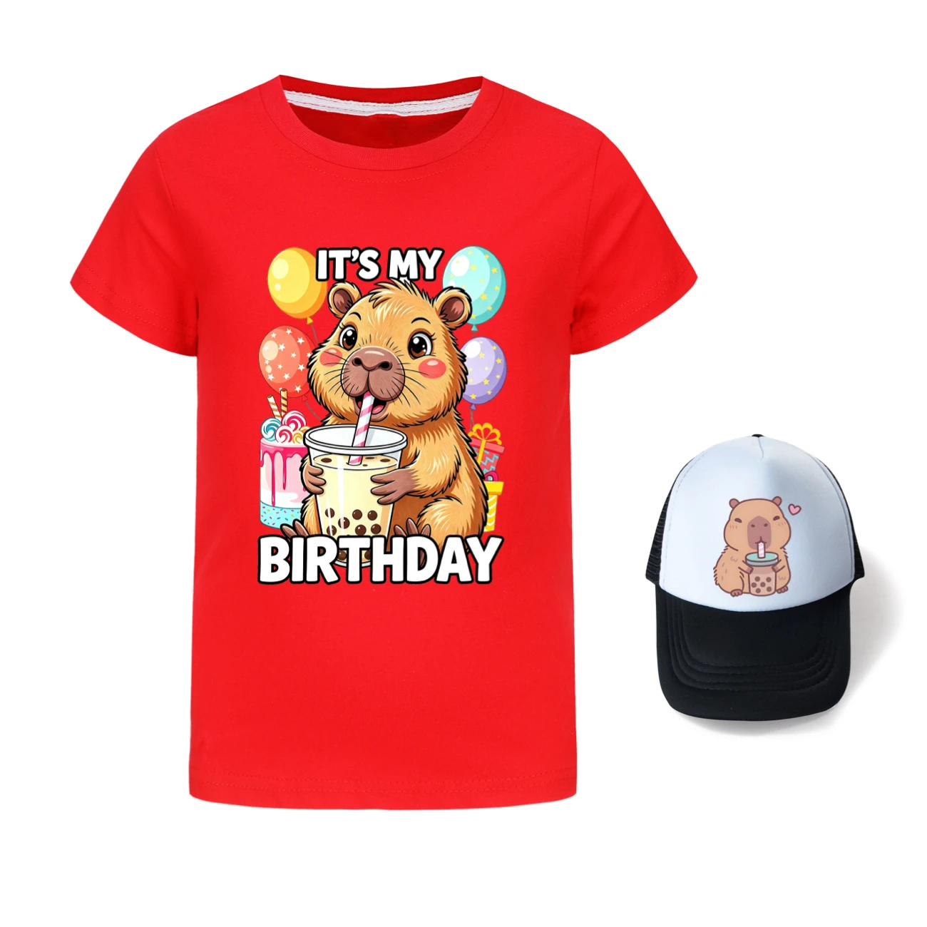 Graphic Tee & Sun Hat Set — 5821 Edition, Style 03 · Red