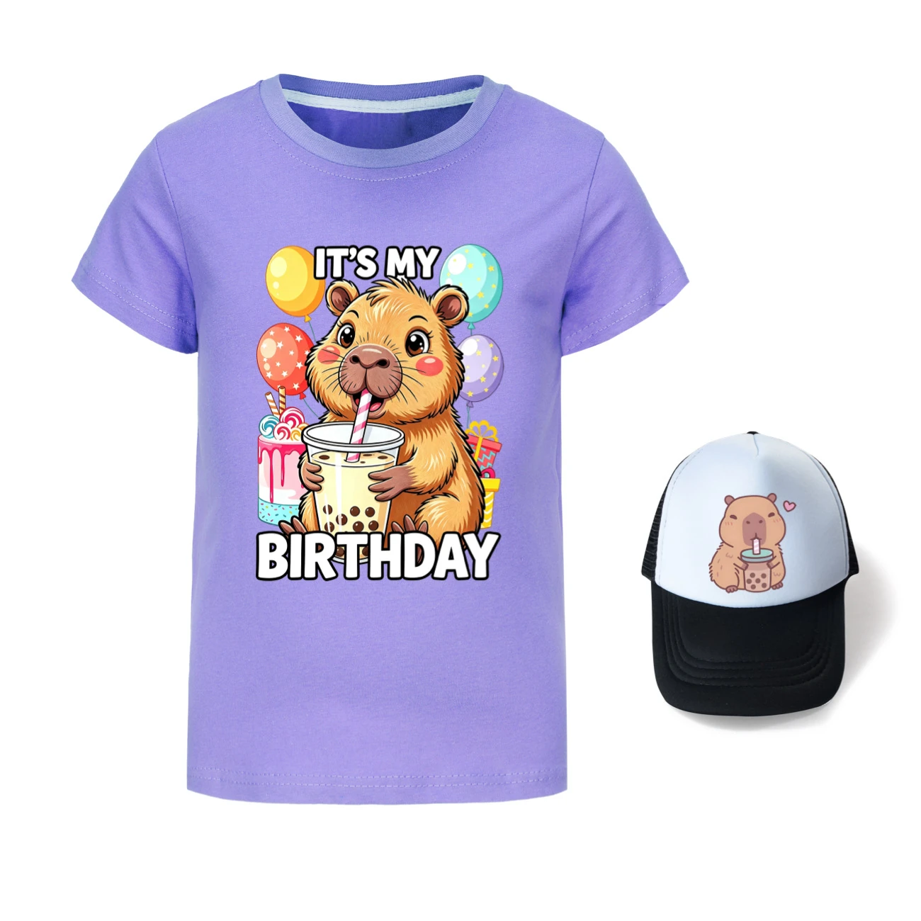 Graphic Tee & Sun Hat Set — 5821 Edition, Style 04 · Purple