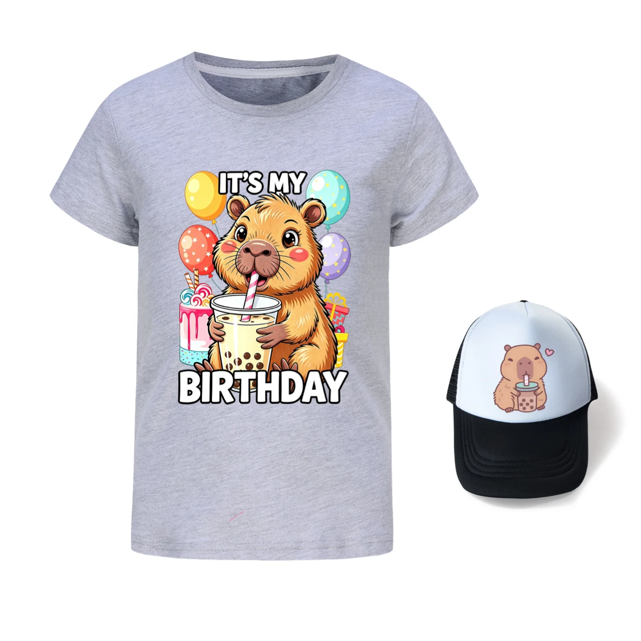 Graphic Tee & Sun Hat Set — 5821 Edition, Style 05 · Grey
