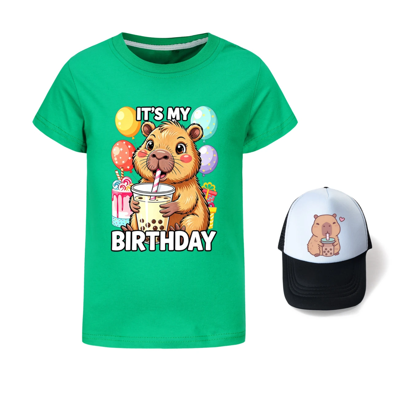 Graphic Tee & Sun Hat Set — 5821 Edition, Style 06 · Green
