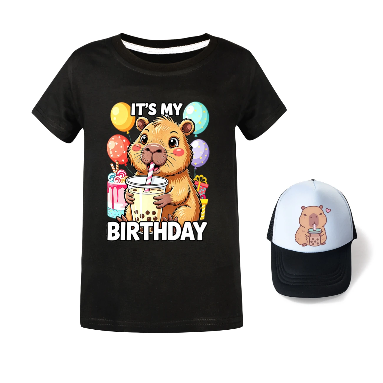 Graphic Tee & Sun Hat Set — 5821 Edition, Style 07 · Black