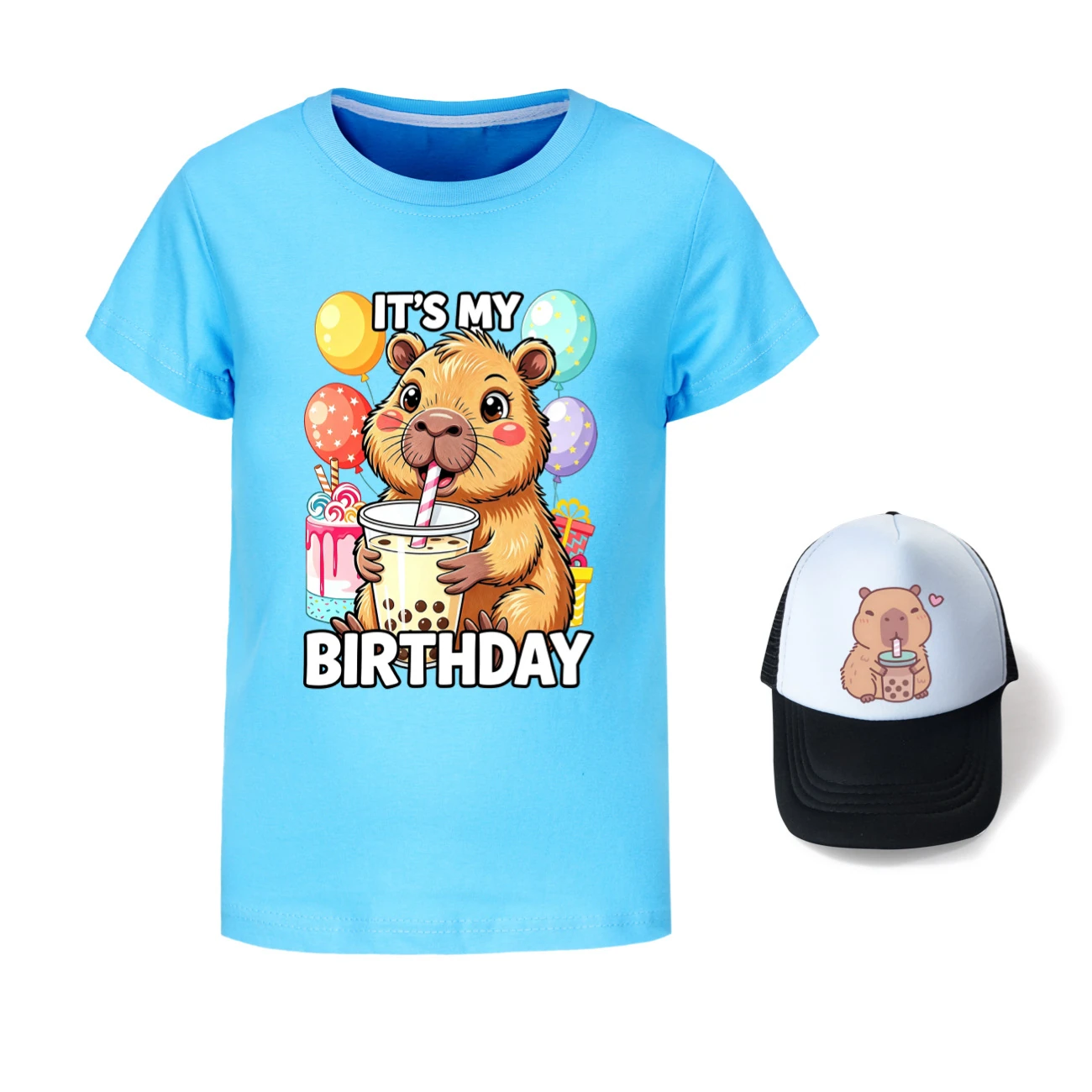 Graphic Tee & Sun Hat Set — 5821 Edition, Style 08 · Light Blue