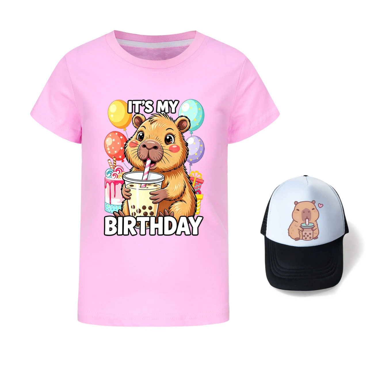 Graphic Tee & Sun Hat Set — 5821 Edition, Style 11 · Pink