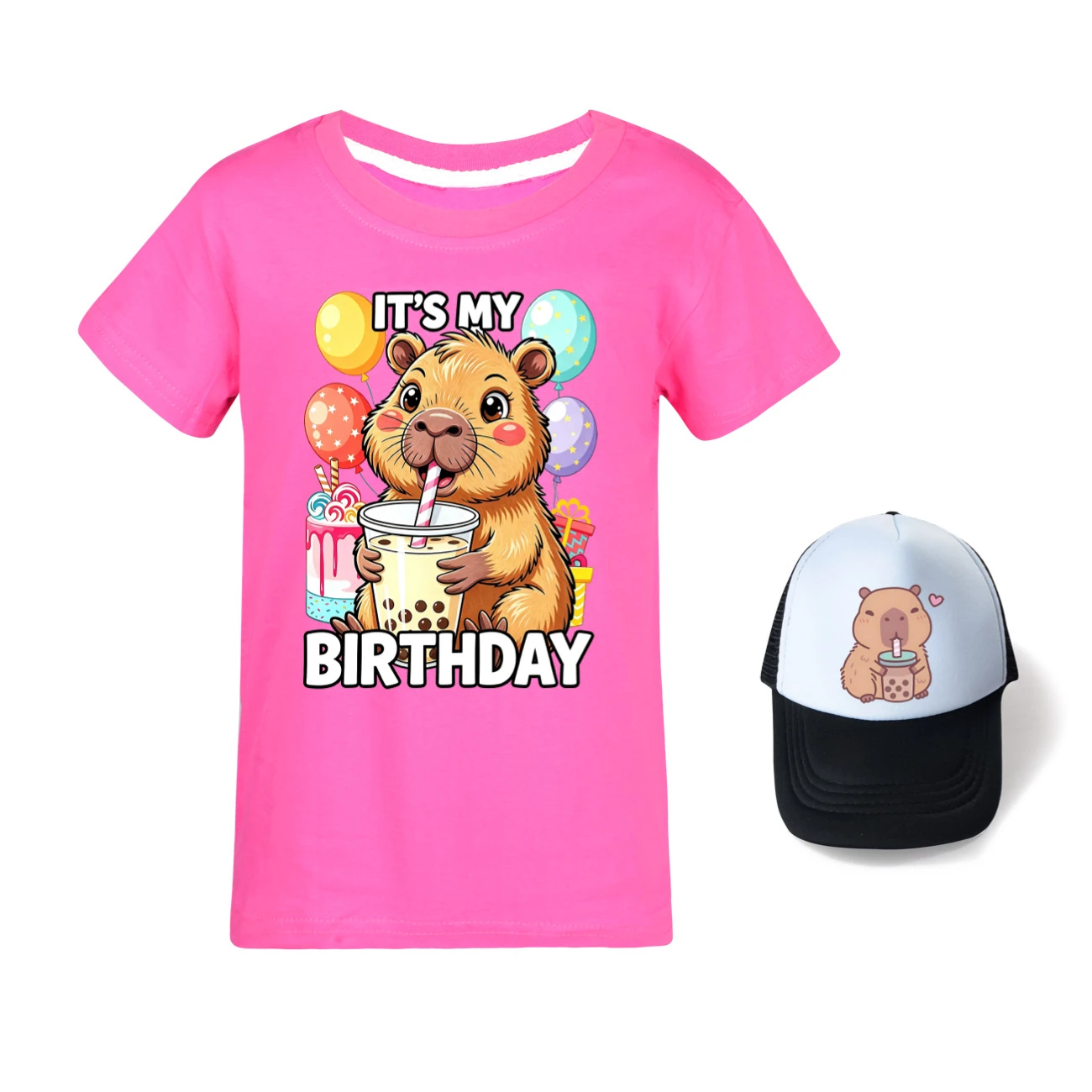 Graphic Tee & Sun Hat Set — 5821 Edition, Style 12 · Rose