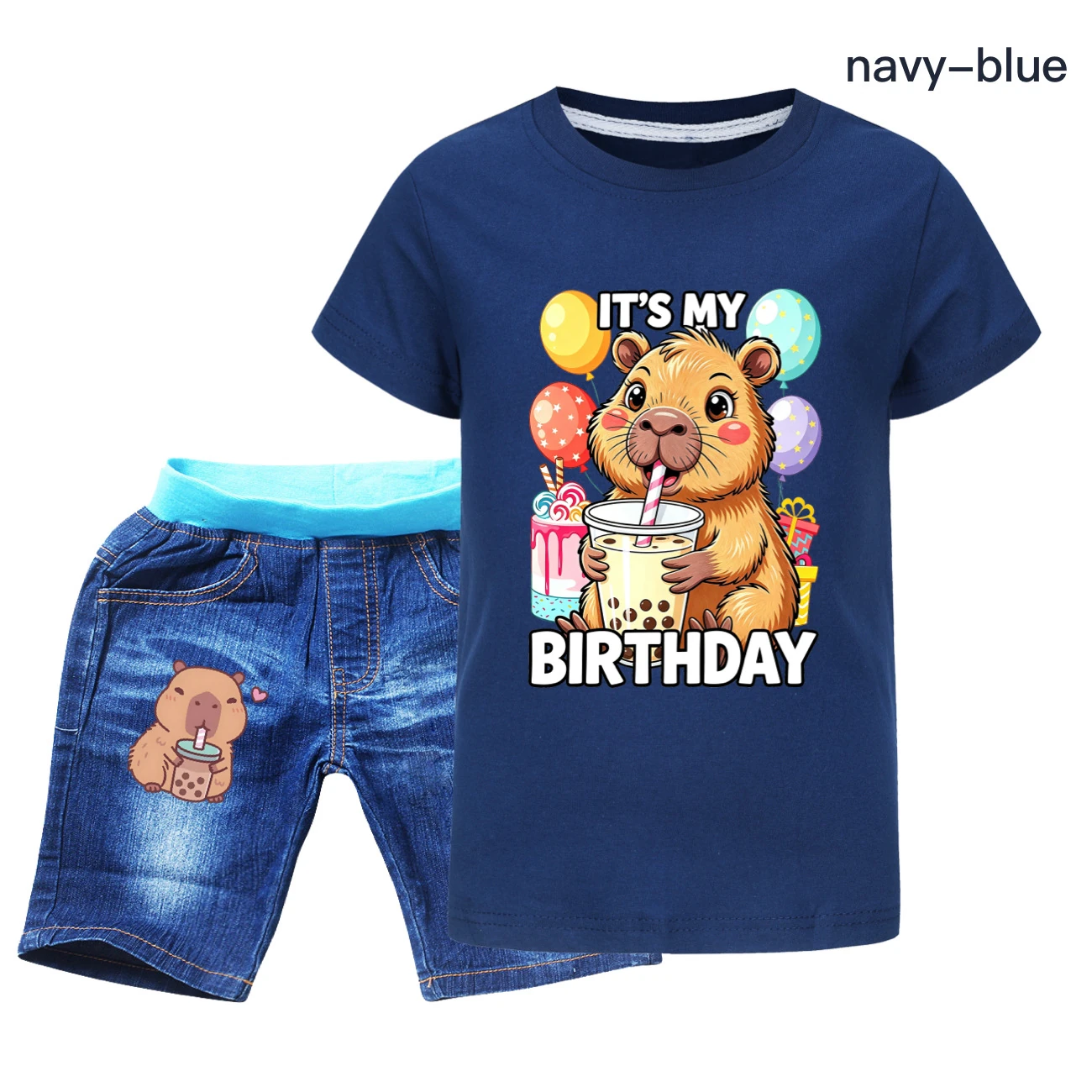 Graphic Tee & Denim Shorts Set — 5821 Edition product view
