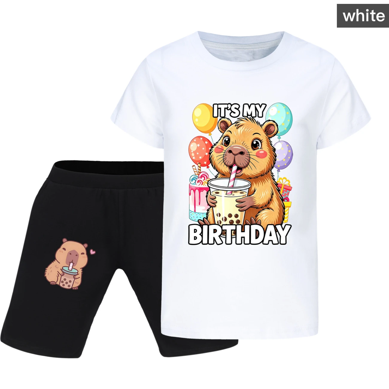 Graphic Tee & Denim Shorts Set — 5821 Edition, Style 11 · White