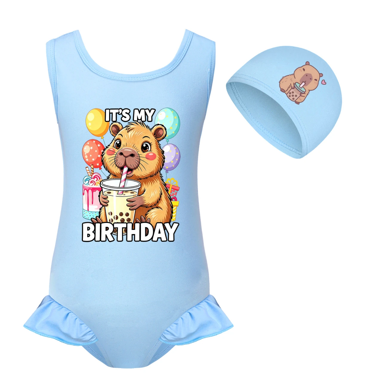Girls’ One-Piece Swimsuit & Cap Set — 5821 Edition product view