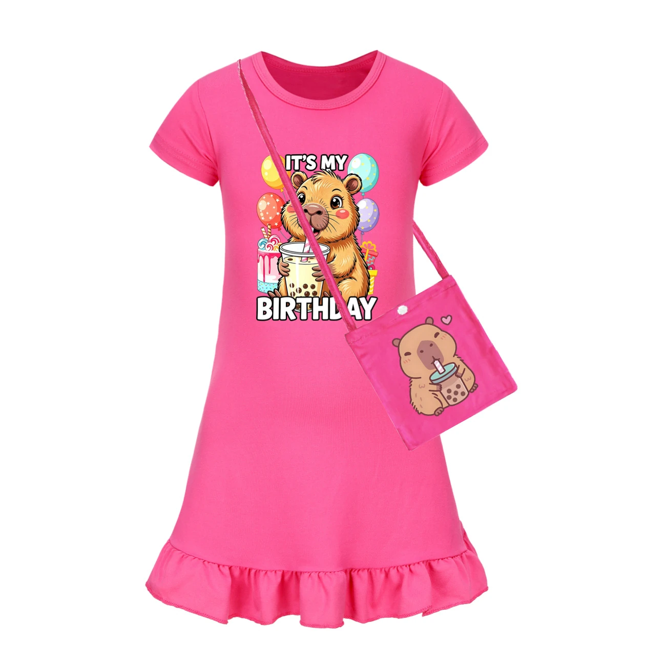 Ruffle-Hem Jersey Sleep Dress — 5821 Edition, Style 02 · with Bag · Rose