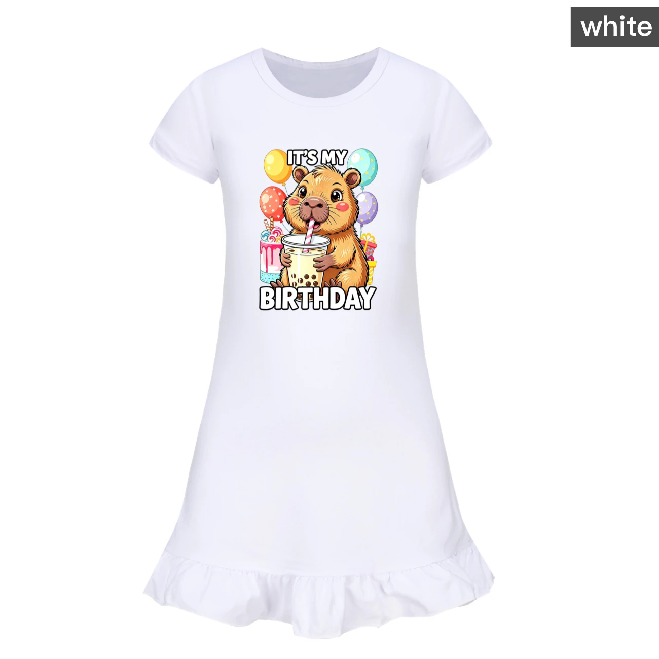 Ruffle-Hem Jersey Sleep Dress — 5821 Edition, Style 04 · White