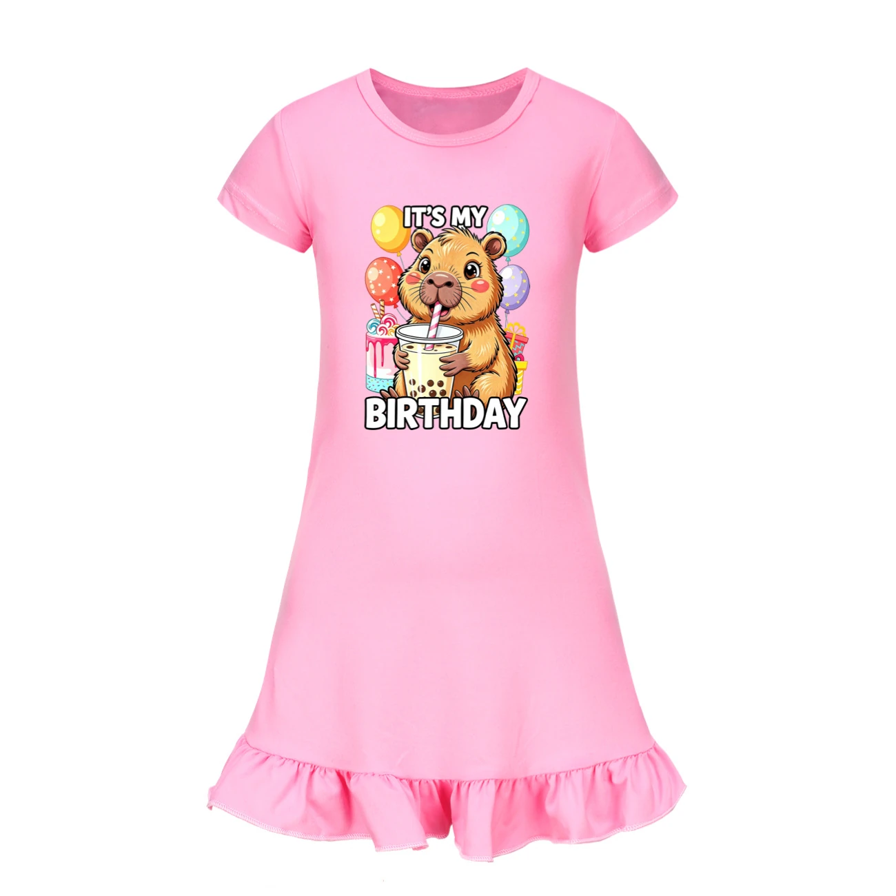 Ruffle-Hem Jersey Sleep Dress — 5821 Edition, Style 05 · Pink