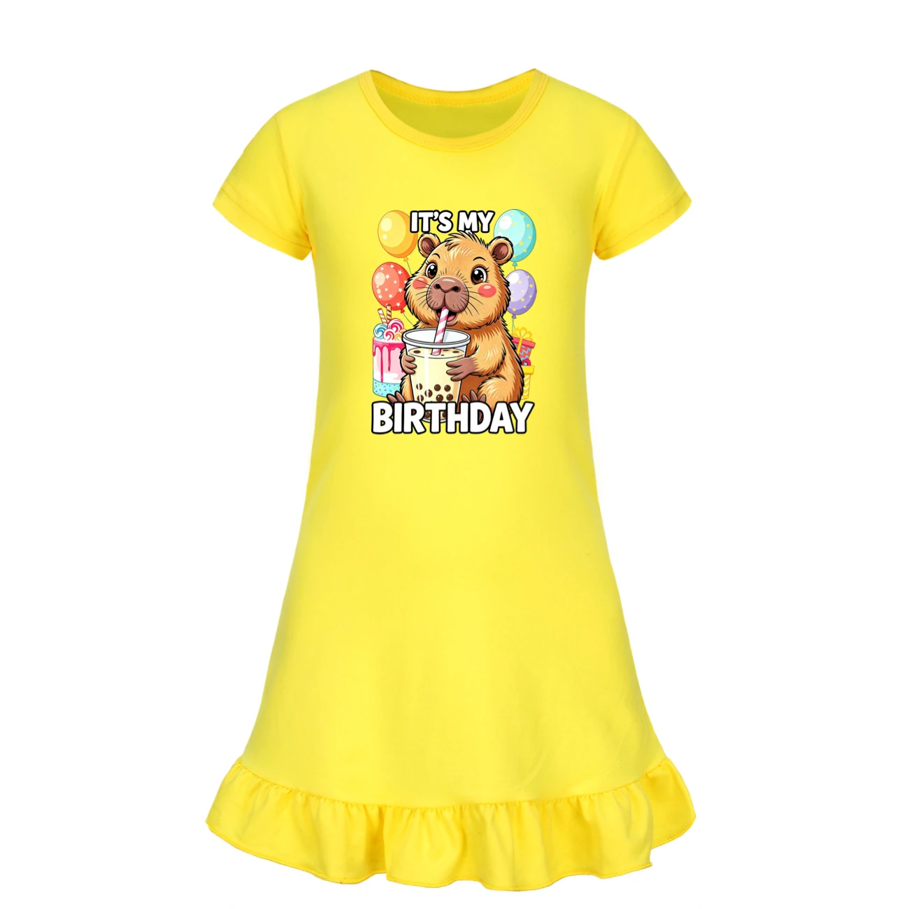 Ruffle-Hem Jersey Sleep Dress — 5821 Edition, Style 06 · Yellow