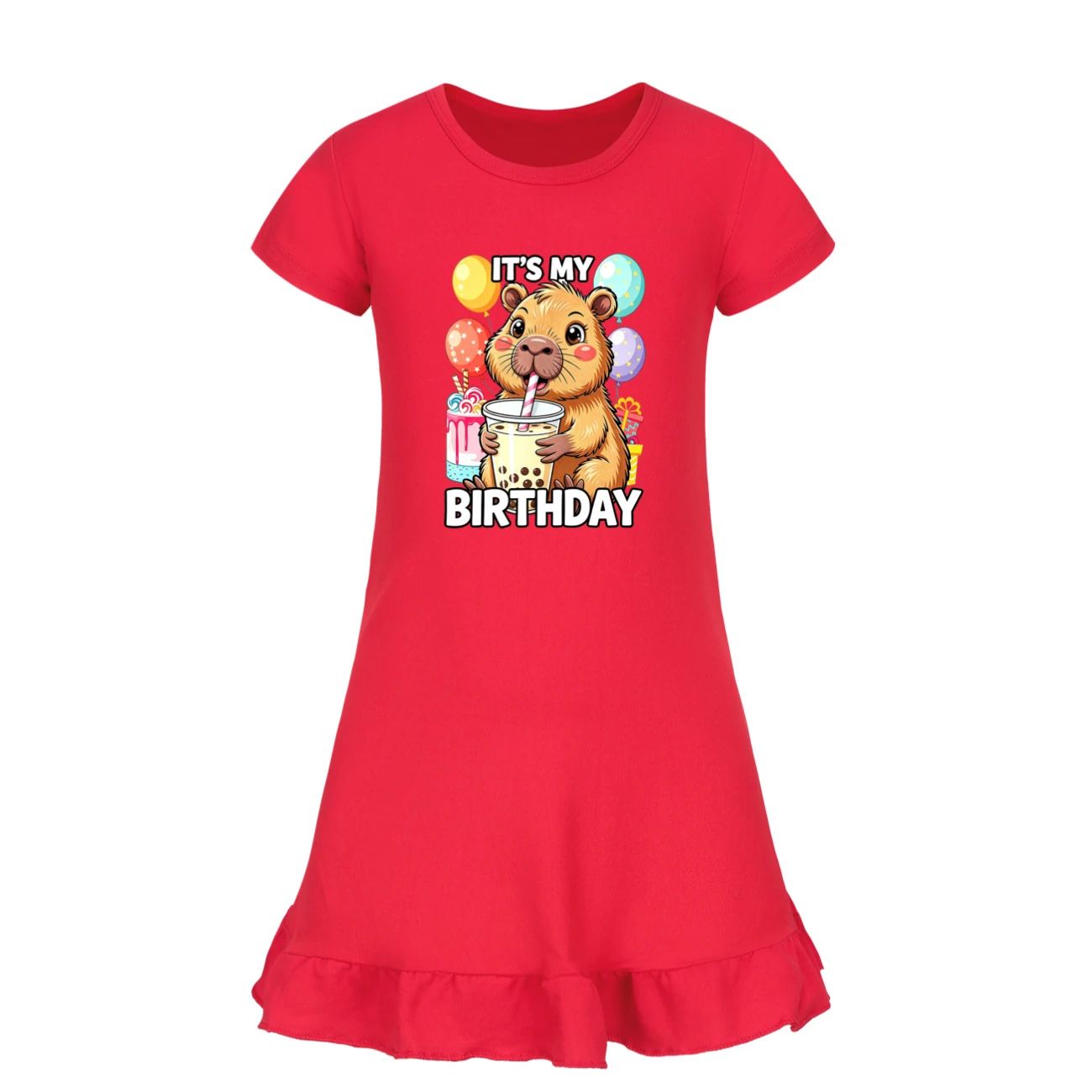 Ruffle-Hem Jersey Sleep Dress — 5821 Edition, Style 07 · Red