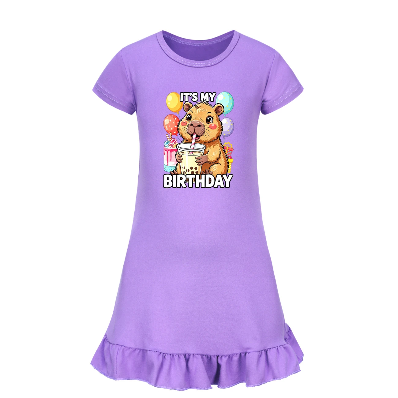 Ruffle-Hem Jersey Sleep Dress — 5821 Edition, Style 08 · Purple