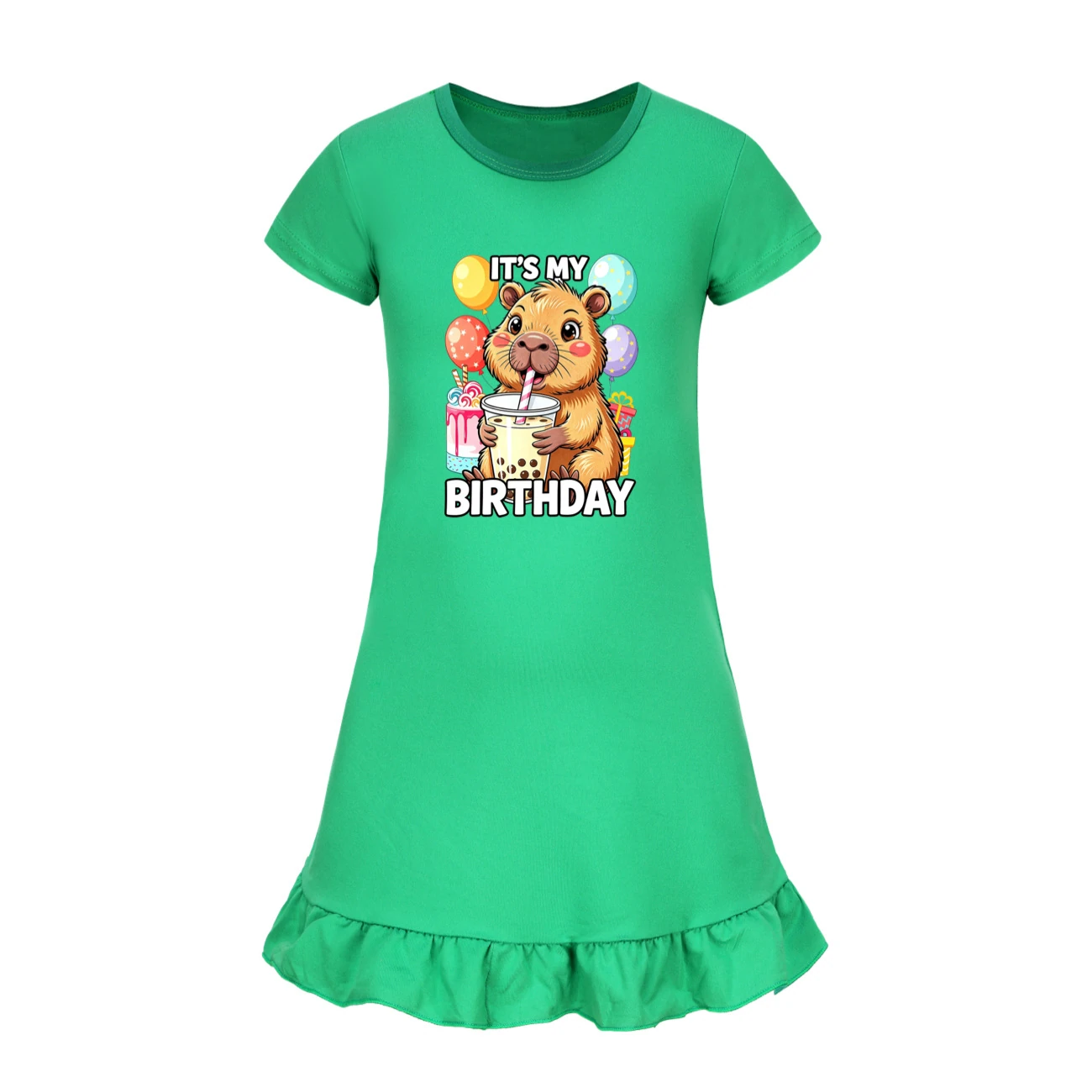 Ruffle-Hem Jersey Sleep Dress — 5821 Edition, Style 09 · Green