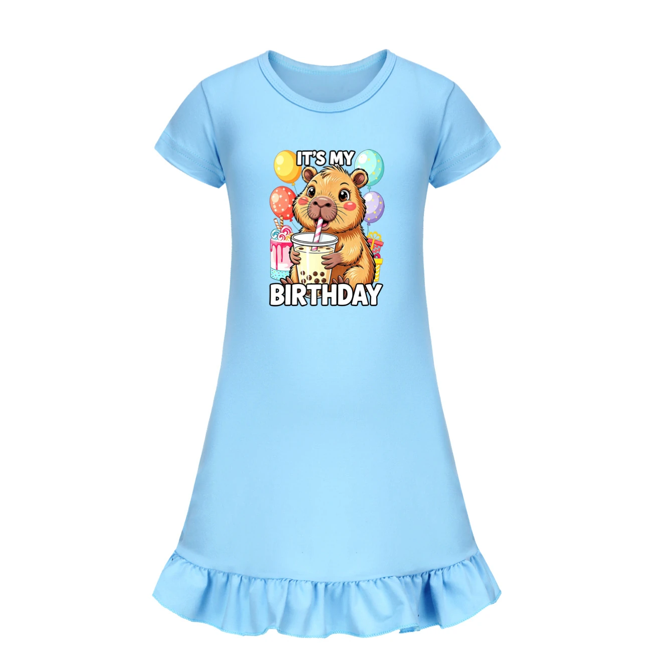 Ruffle-Hem Jersey Sleep Dress — 5821 Edition, Style 10 · Light Blue