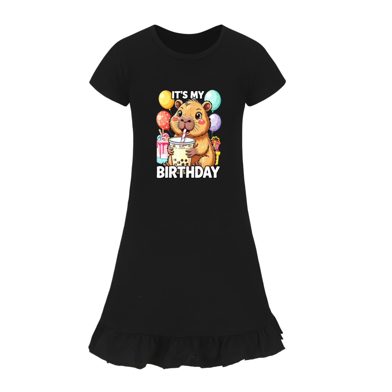 Ruffle-Hem Jersey Sleep Dress — 5821 Edition, Style 12 · Black