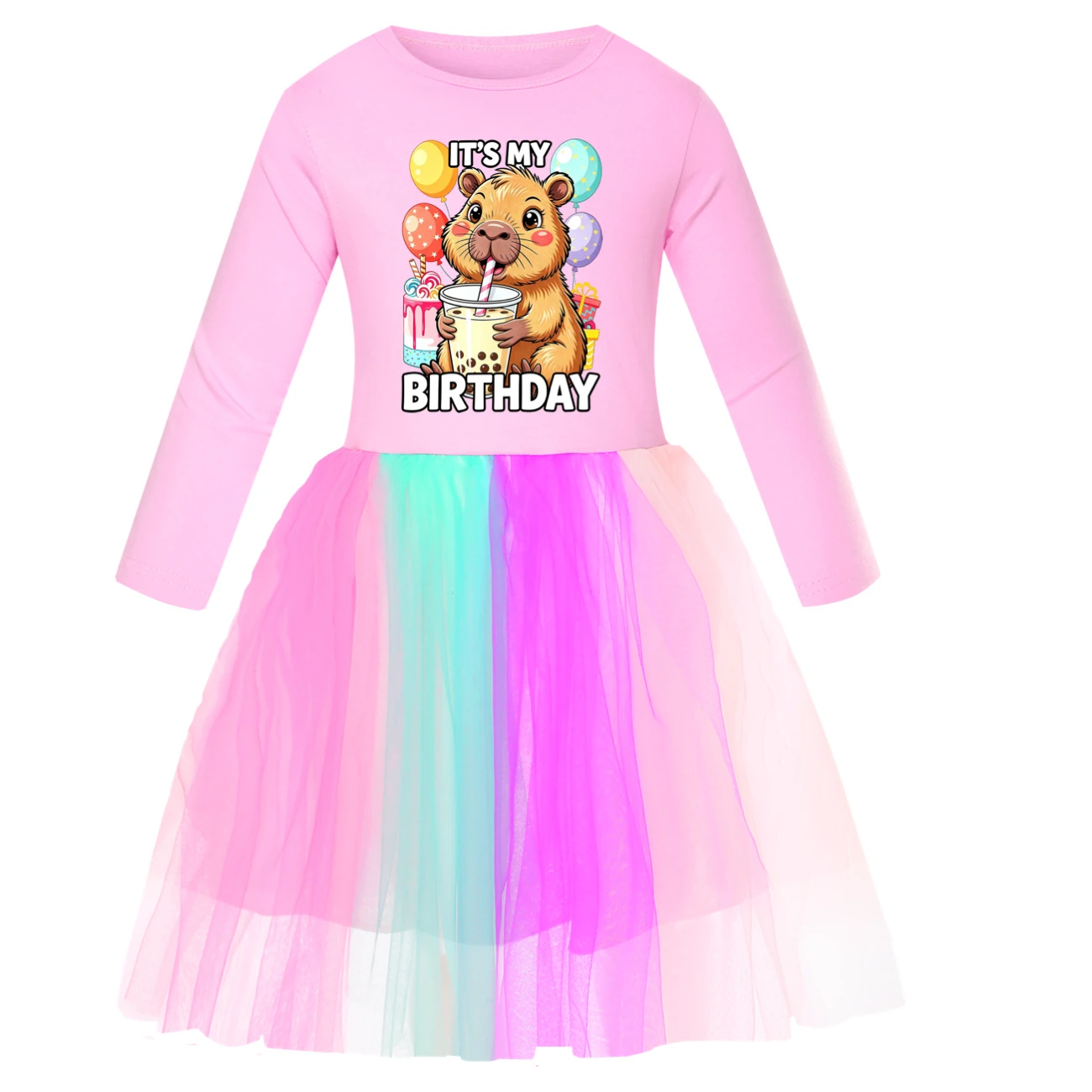 Rainbow Tulle Twirl Dress — 5821 Edition, Style 03 · Long Tulle · Pink