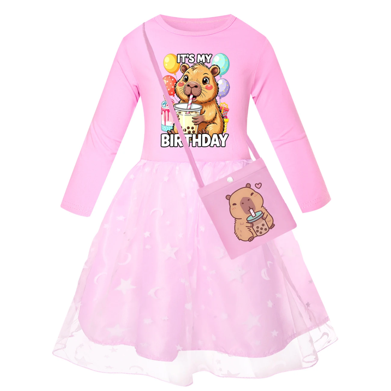 Rainbow Tulle Twirl Dress — 5821 Edition, Style 07 · Star Tulle · with Bag · Pink