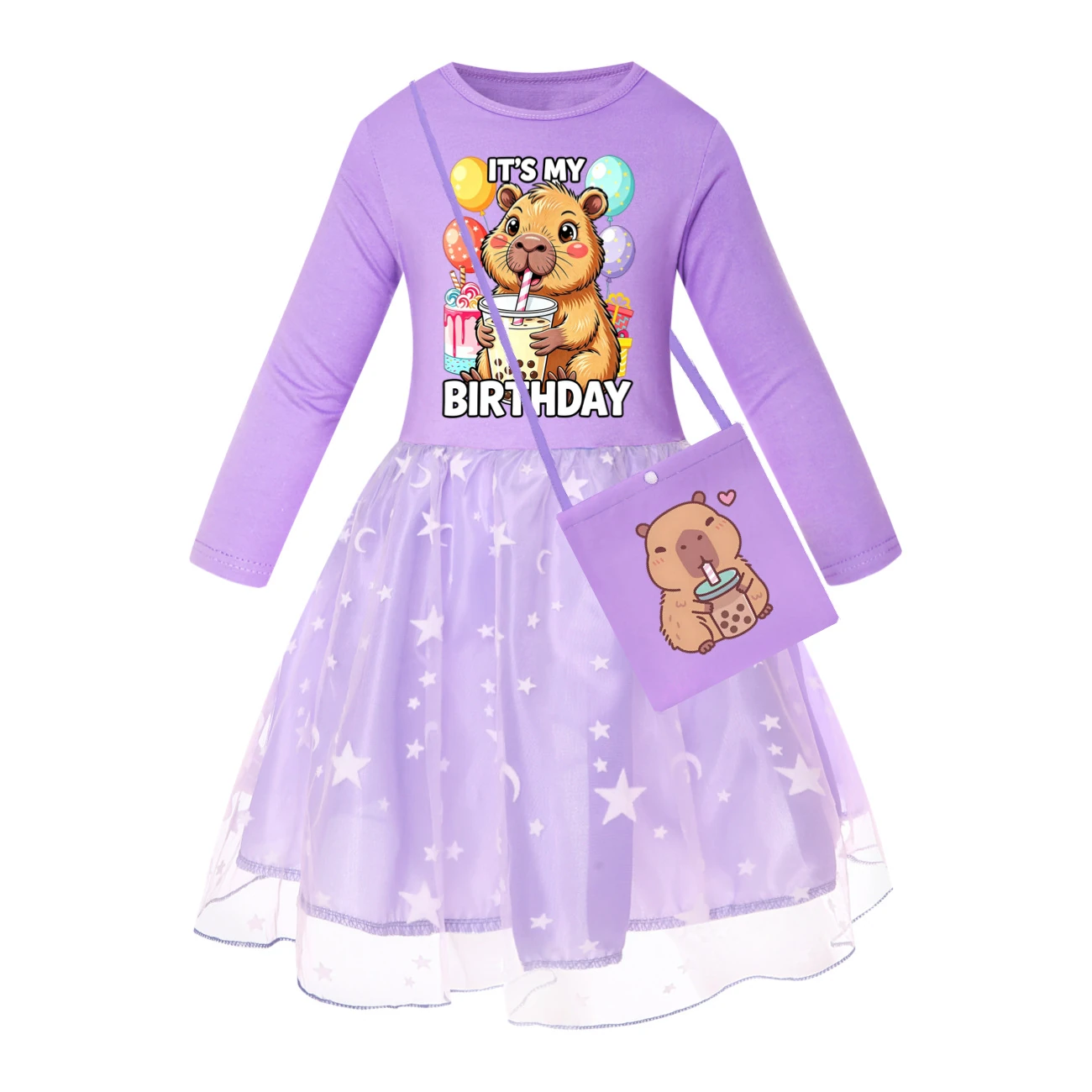 Rainbow Tulle Twirl Dress — 5821 Edition, Style 09 · Star Tulle · with Bag · Purple