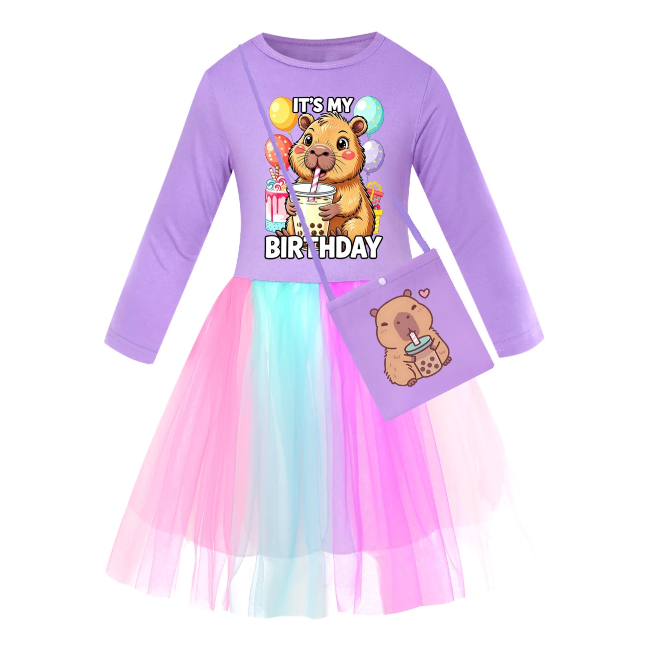 Rainbow Tulle Twirl Dress — 5821 Edition, Style 10 · Long Tulle · with Bag · Purple