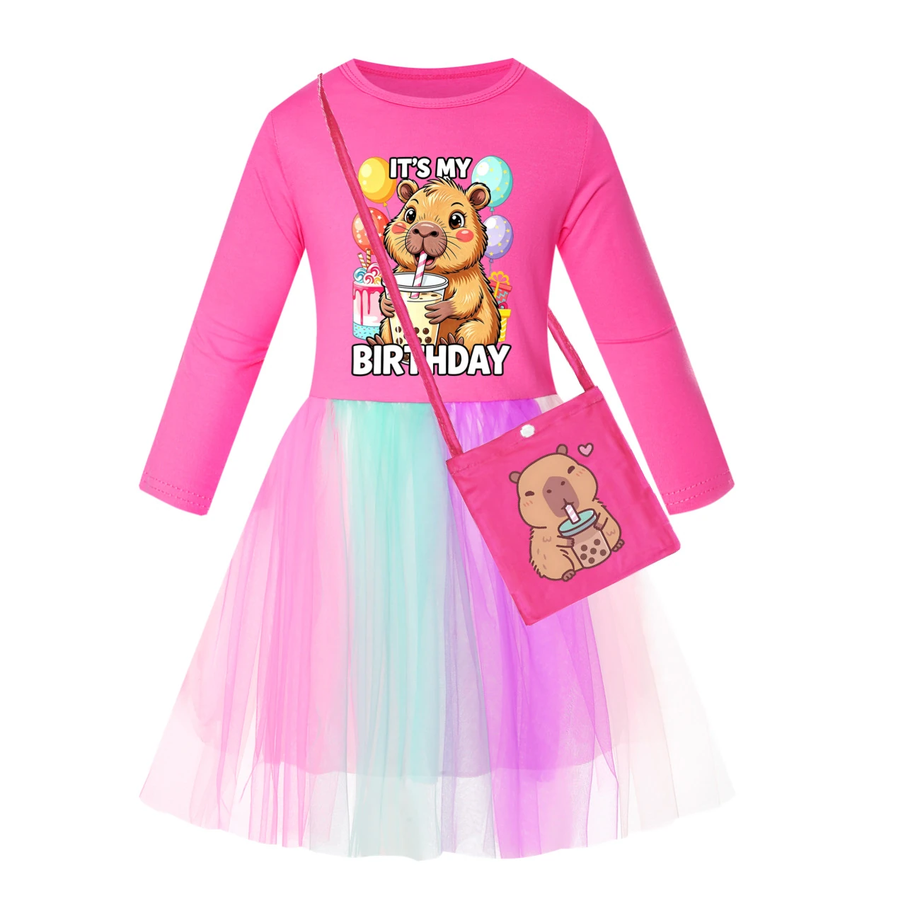 Rainbow Tulle Twirl Dress — 5821 Edition, Style 11 · Long Tulle · with Bag · Rose