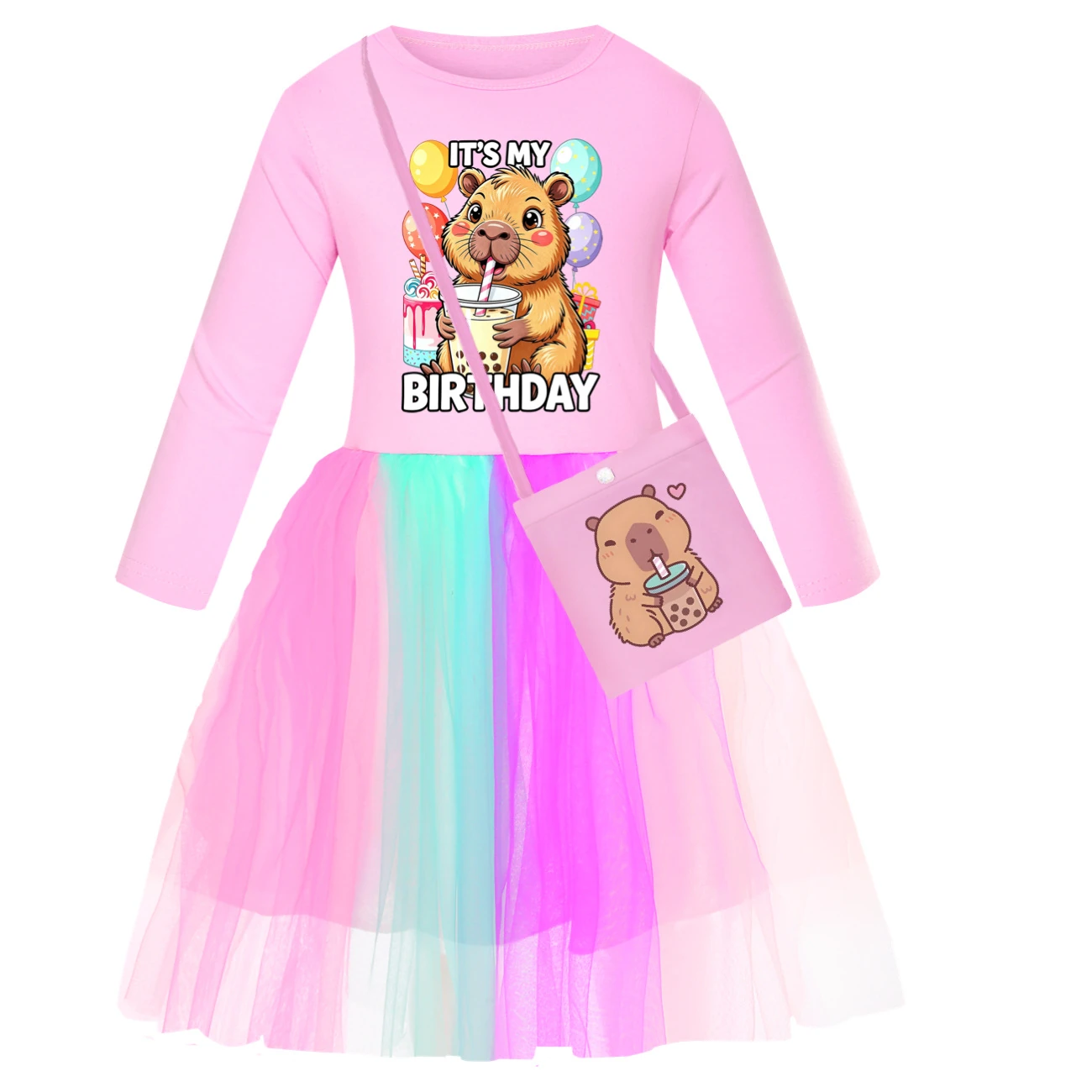 Rainbow Tulle Twirl Dress — 5821 Edition, Style 12 · Long Tulle · with Bag · Pink