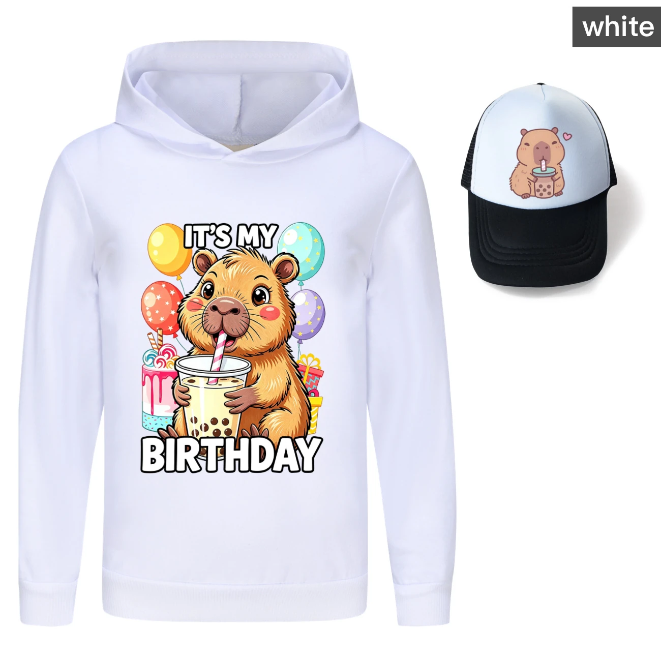 Graphic Hoodie & Sun Hat Set — 5821 Edition, Style 01 · White