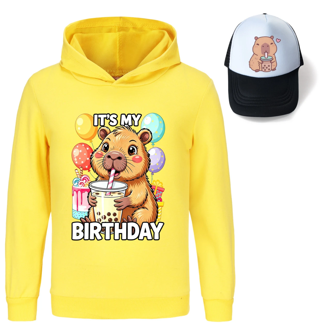 Graphic Hoodie & Sun Hat Set — 5821 Edition, Style 02 · Yellow