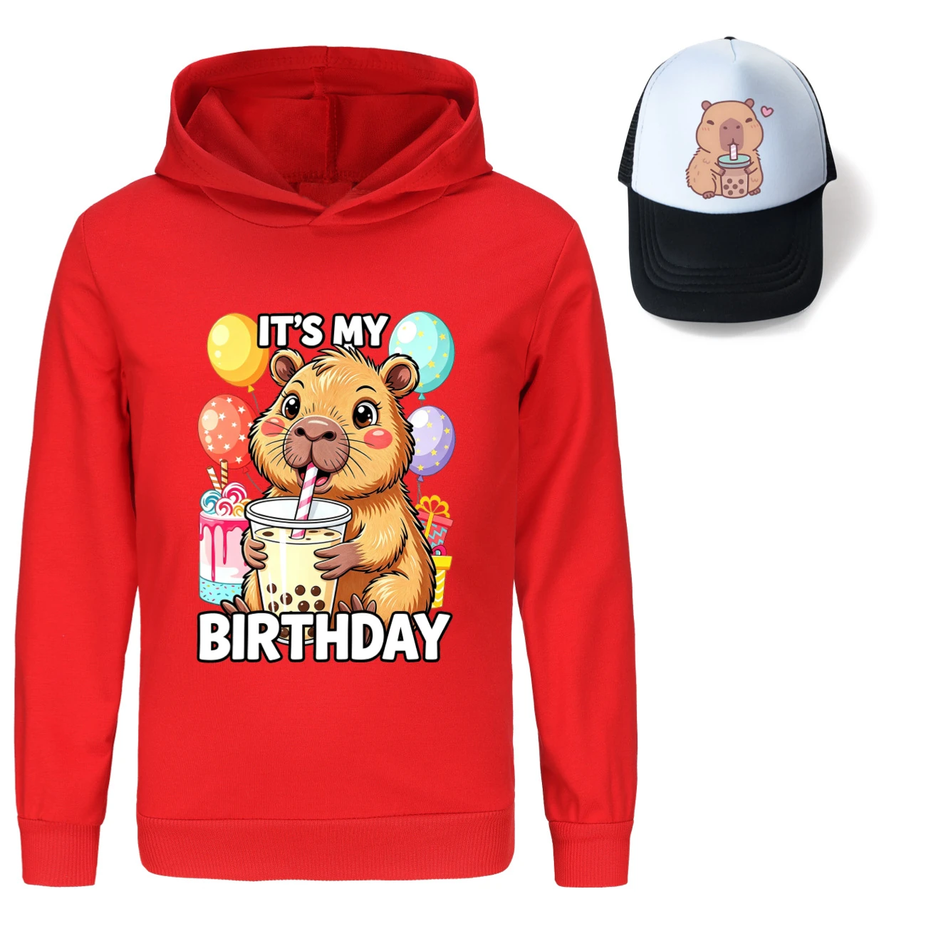 Graphic Hoodie & Sun Hat Set — 5821 Edition, Style 03 · Red