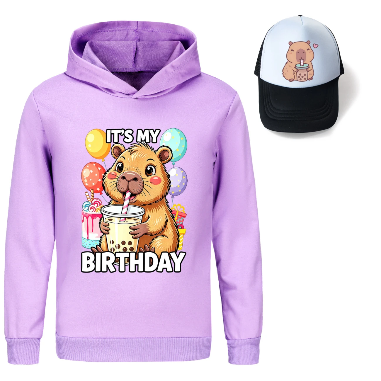 Graphic Hoodie & Sun Hat Set — 5821 Edition, Style 04 · Purple