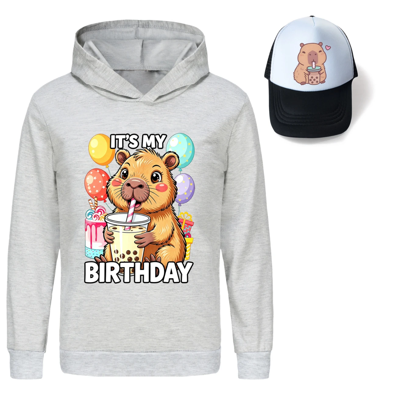 Graphic Hoodie & Sun Hat Set — 5821 Edition, Style 05 · Grey