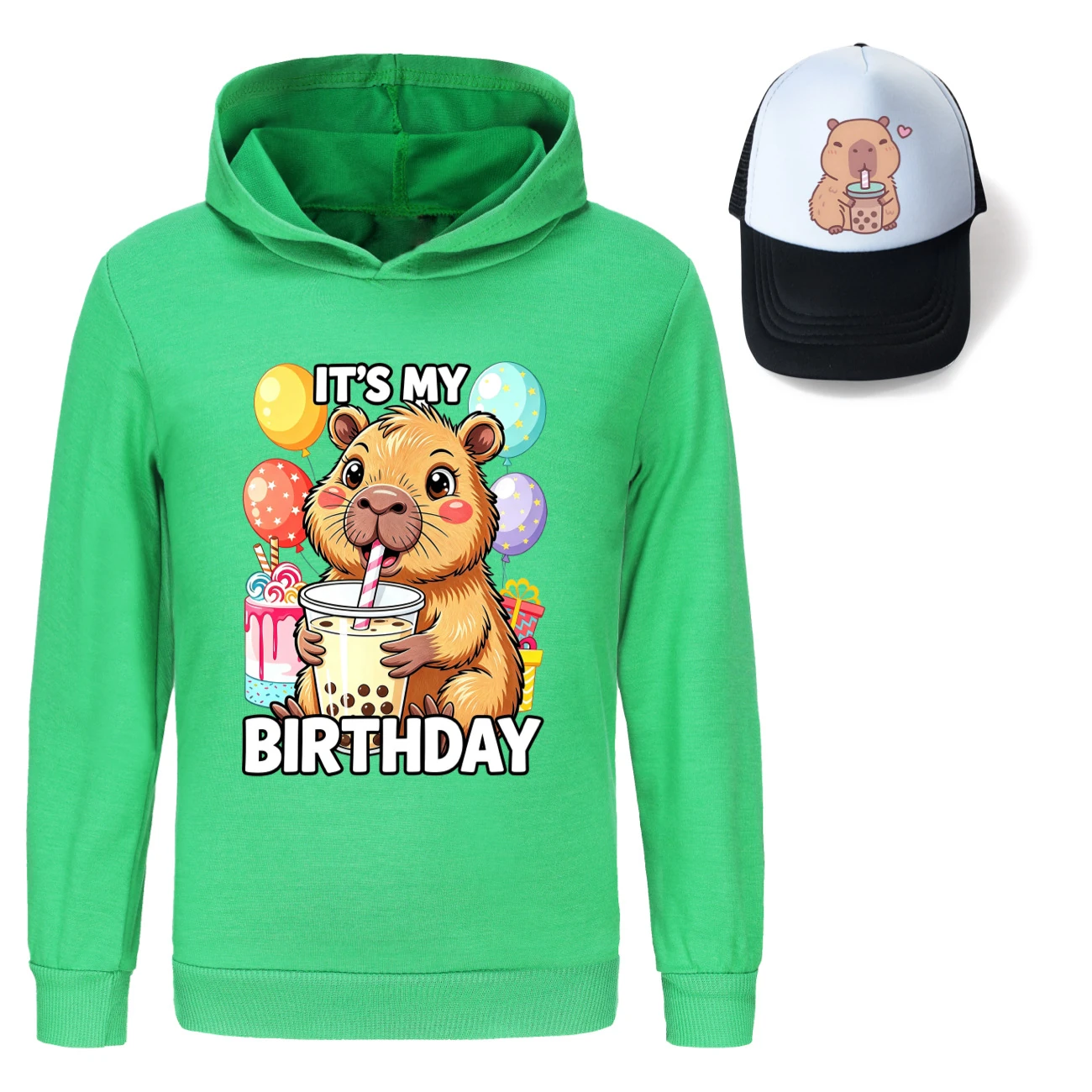 Graphic Hoodie & Sun Hat Set — 5821 Edition, Style 06 · Green
