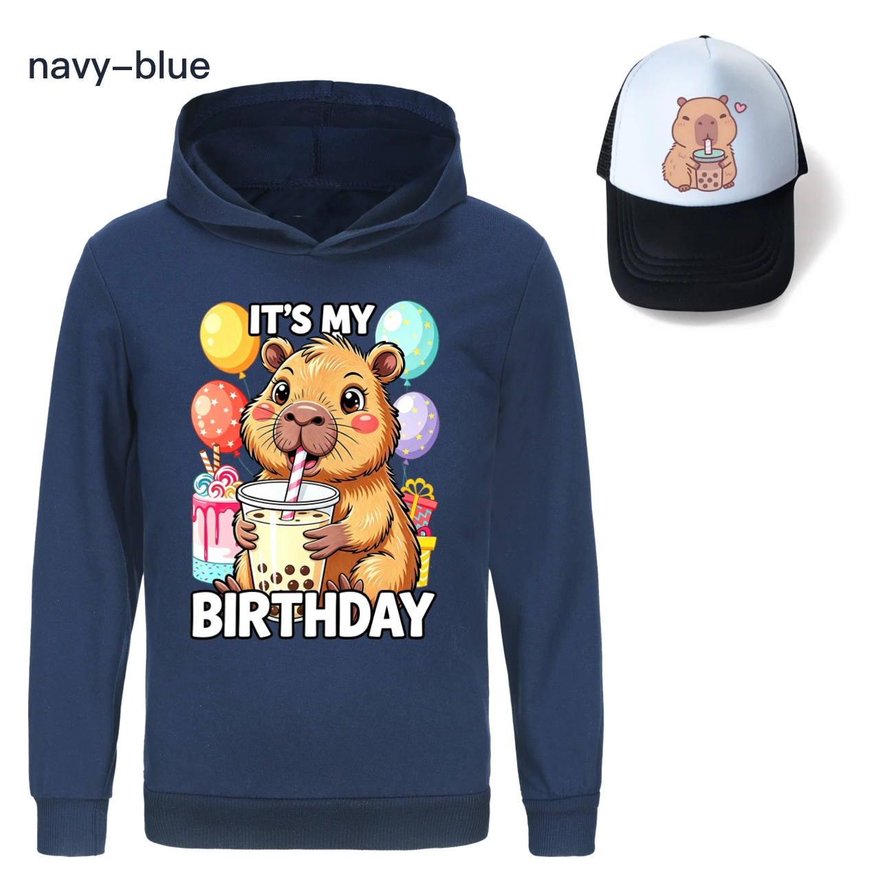 Graphic Hoodie & Sun Hat Set — 5821 Edition, Style 09 · Navy