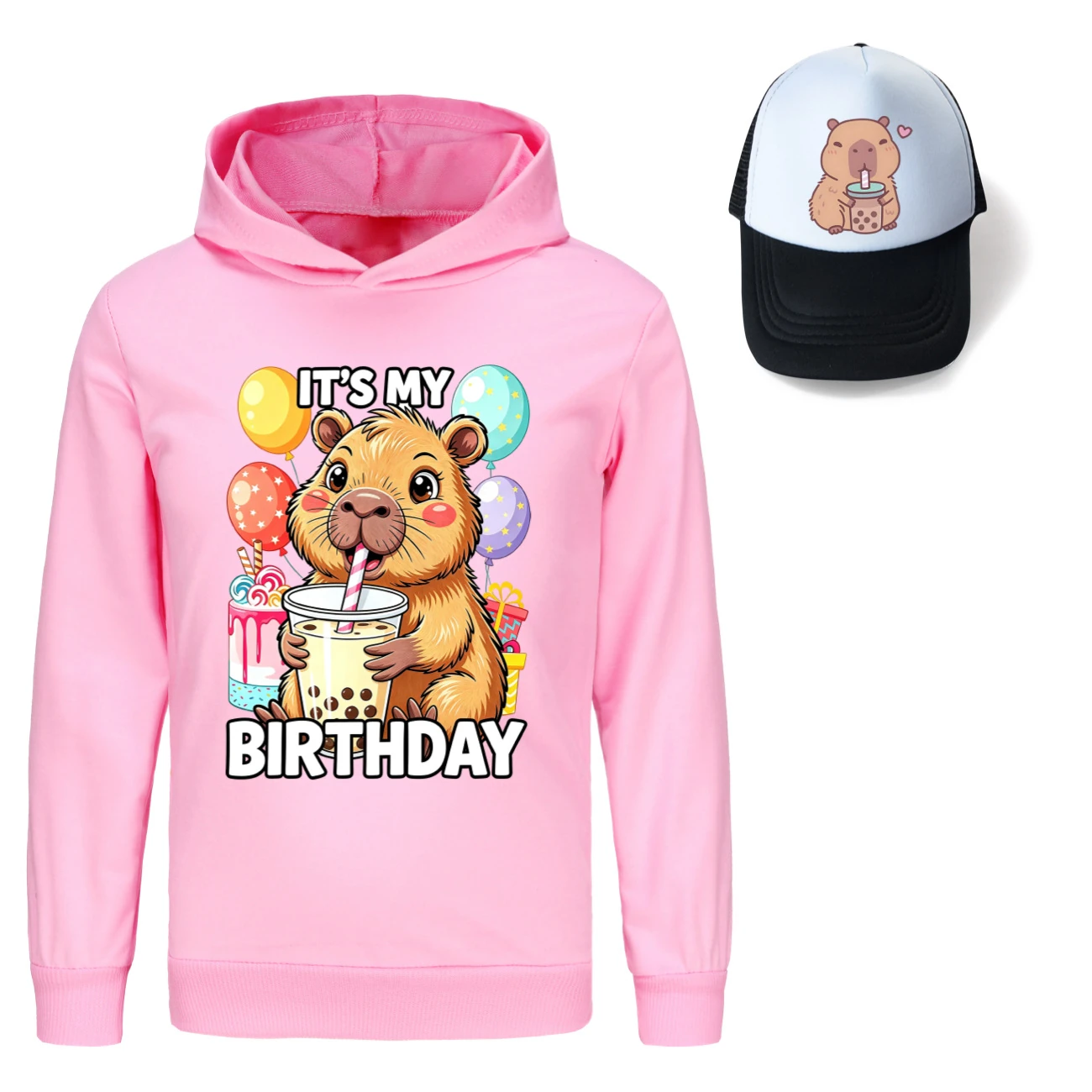 Graphic Hoodie & Sun Hat Set — 5821 Edition, Style 11 · Pink