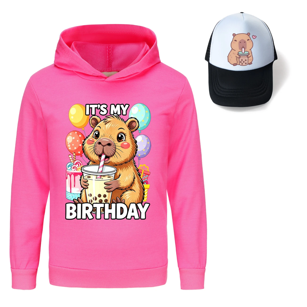 Graphic Hoodie & Sun Hat Set — 5821 Edition, Style 12 · Rose