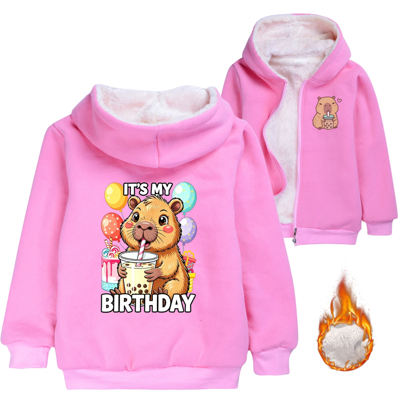 Warm-Lined Graphic Hoodie — 5821 Edition, Style 02 · Padded · Pink