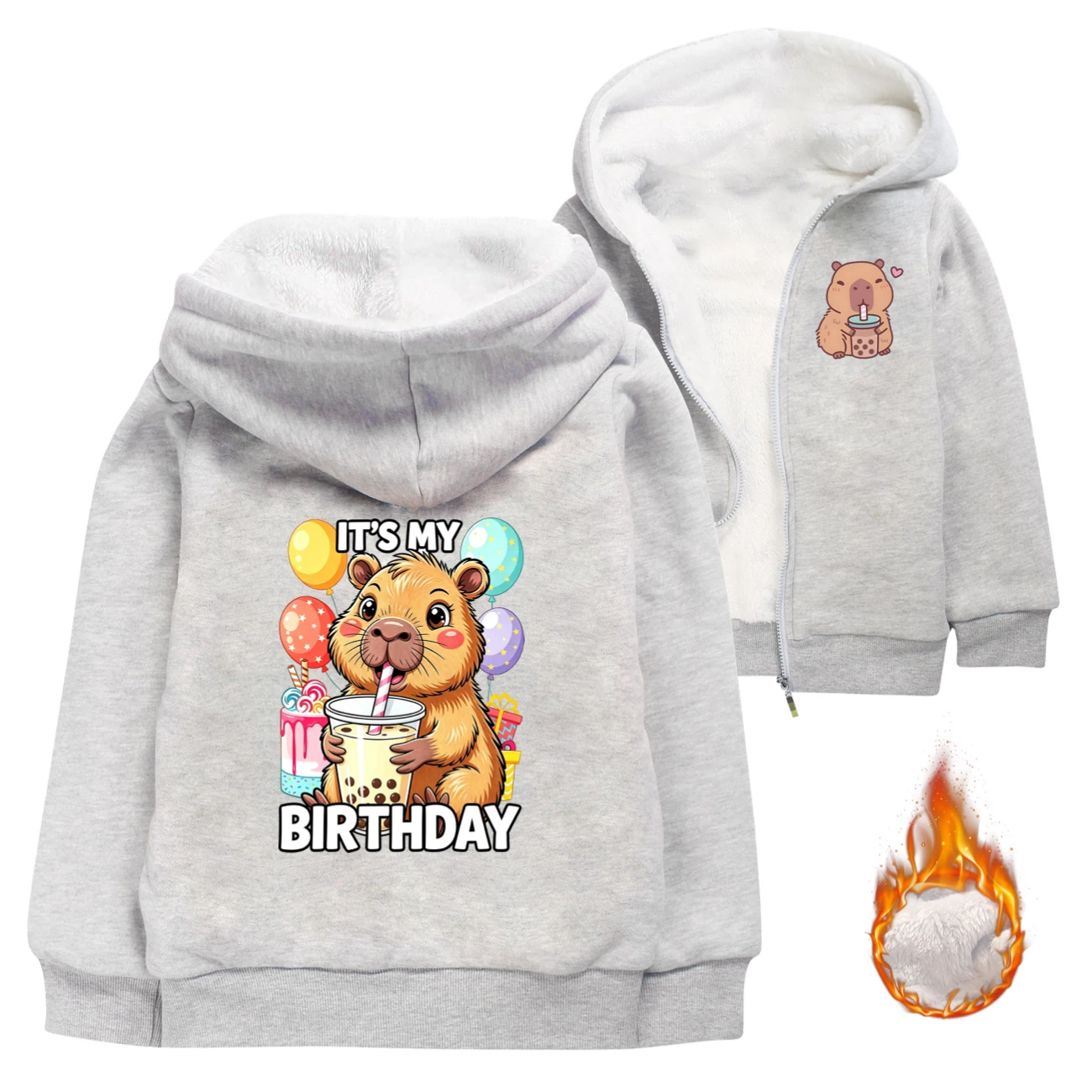Warm-Lined Graphic Hoodie — 5821 Edition, Style 03 · Padded · Grey