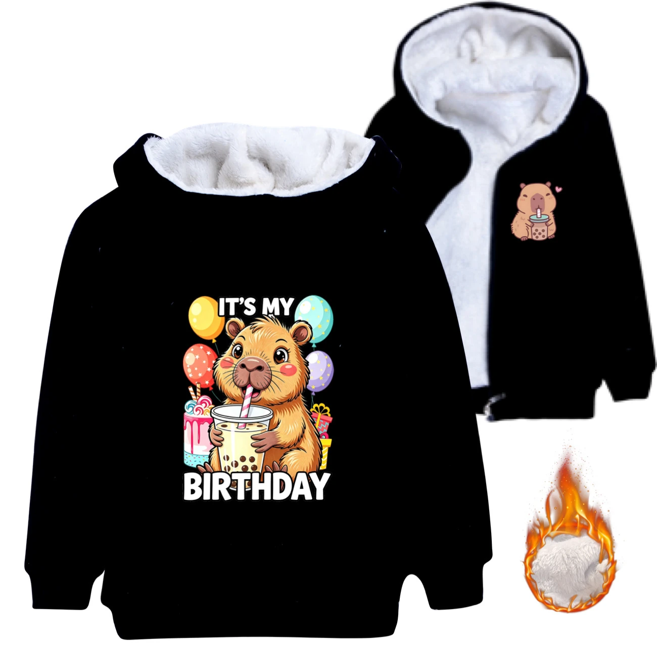 Warm-Lined Graphic Hoodie — 5821 Edition, Style 05 · Padded · Black