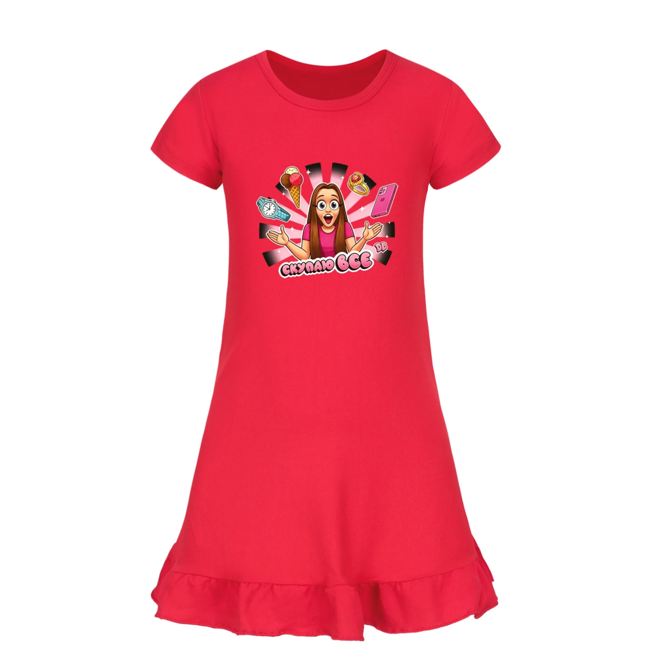 Ruffle-Hem Jersey Sleep Dress — 5822 Edition, Style 07 · Red