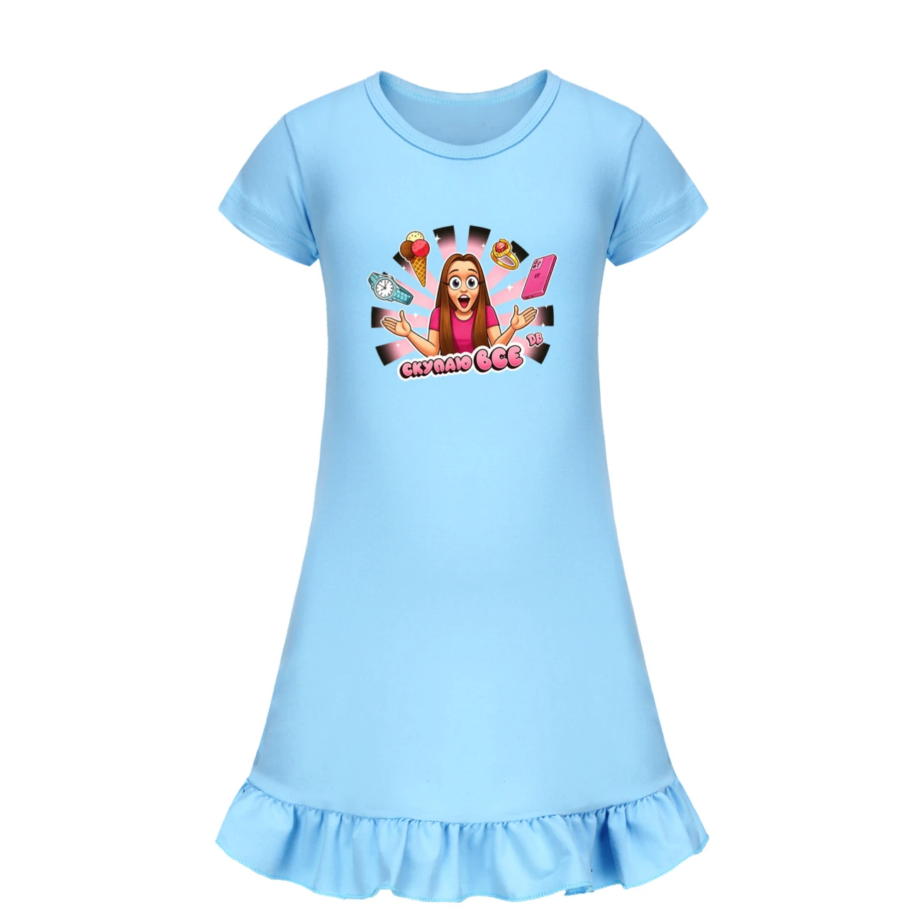 Ruffle-Hem Jersey Sleep Dress — 5822 Edition, Style 10 · Light Blue