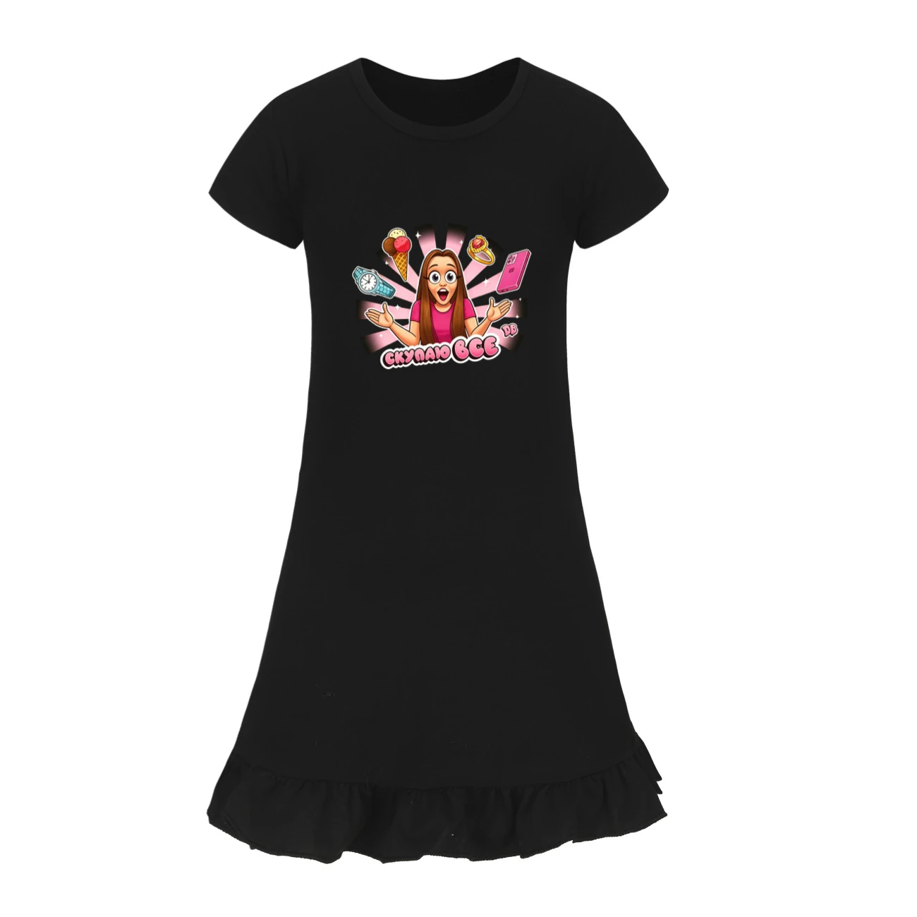Ruffle-Hem Jersey Sleep Dress — 5822 Edition, Style 12 · Black