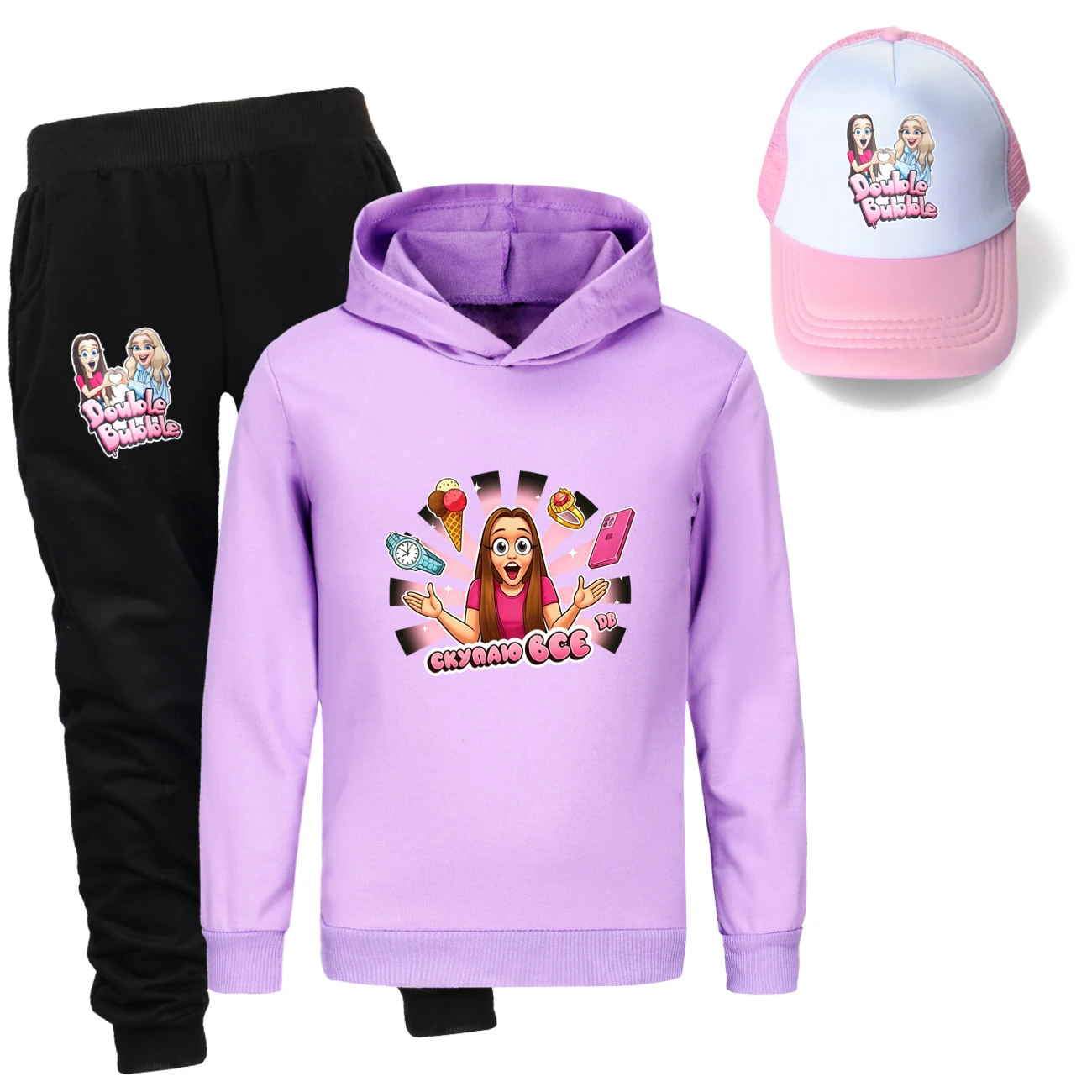 Three-Piece Hoodie, Jogger & Hat Set — 5822 Collection B, Style 04 · Purple