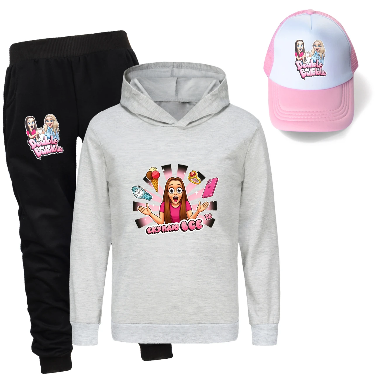 Three-Piece Hoodie, Jogger & Hat Set — 5822 Collection B, Style 05 · Grey