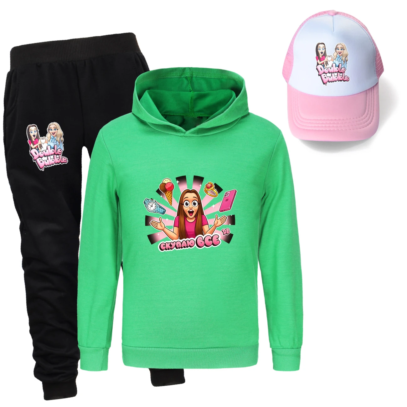 Three-Piece Hoodie, Jogger & Hat Set — 5822 Collection B, Style 06 · Green