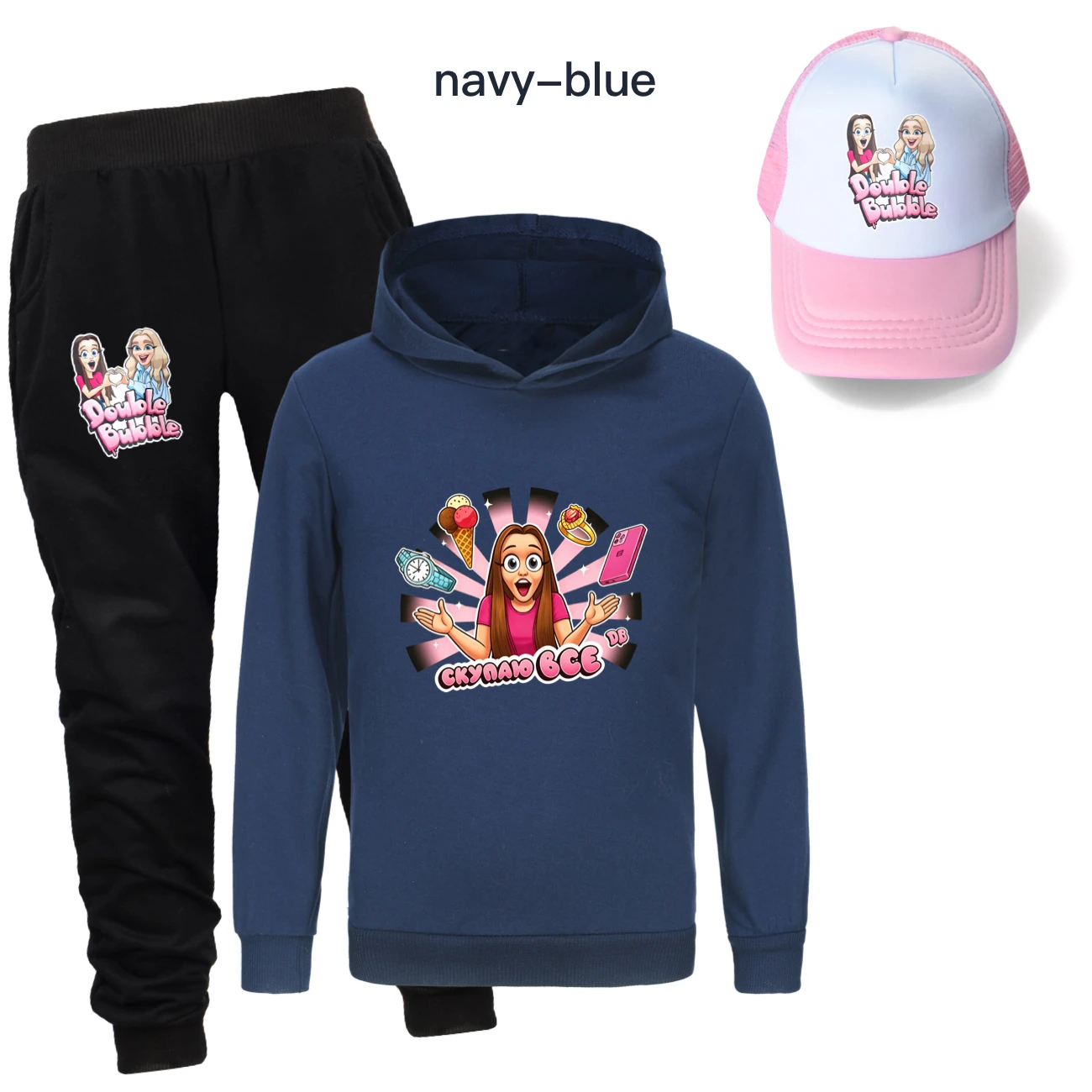 Three-Piece Hoodie, Jogger & Hat Set — 5822 Collection B, Style 09 · Navy