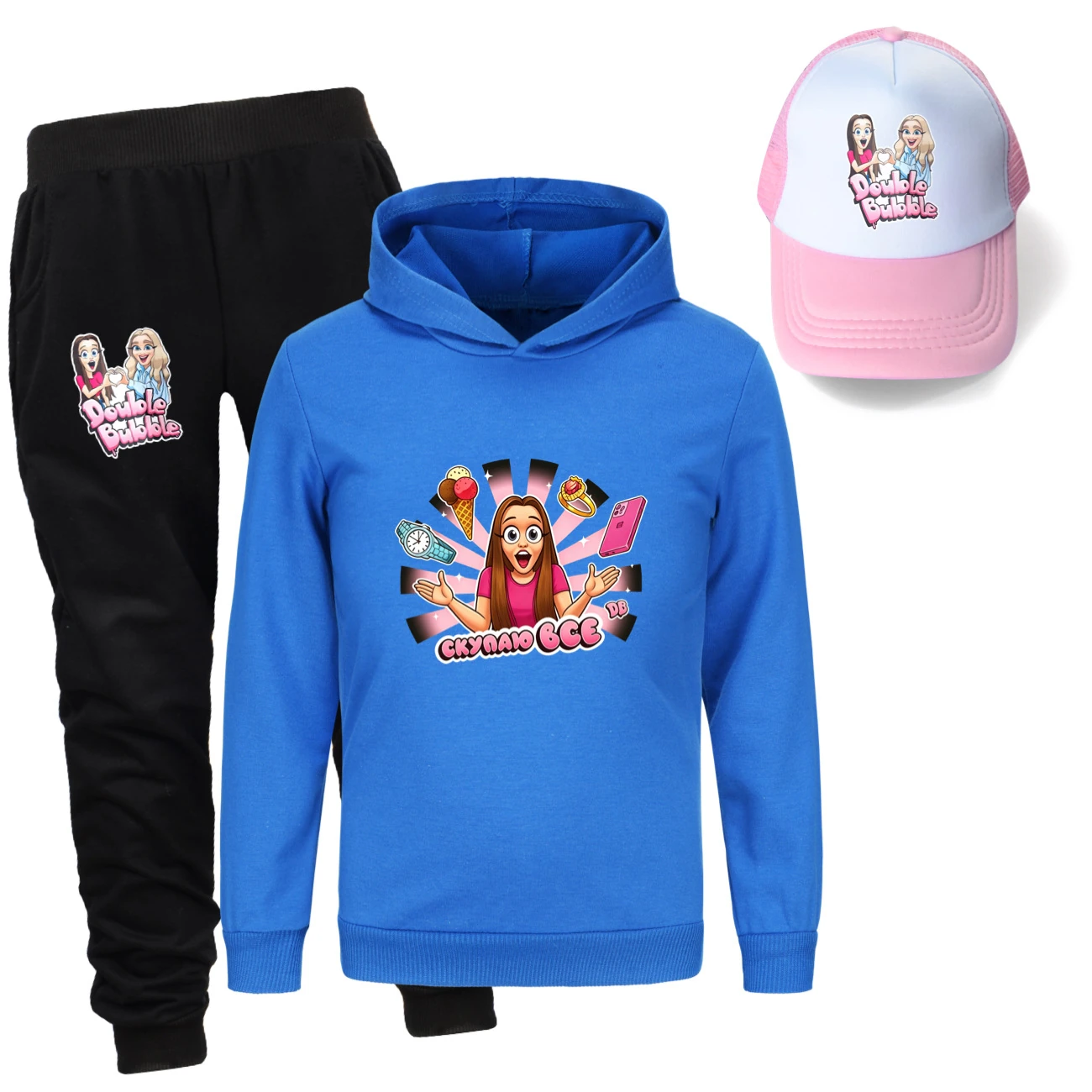 Three-Piece Hoodie, Jogger & Hat Set — 5822 Collection B, Style 10 · Deep Blue