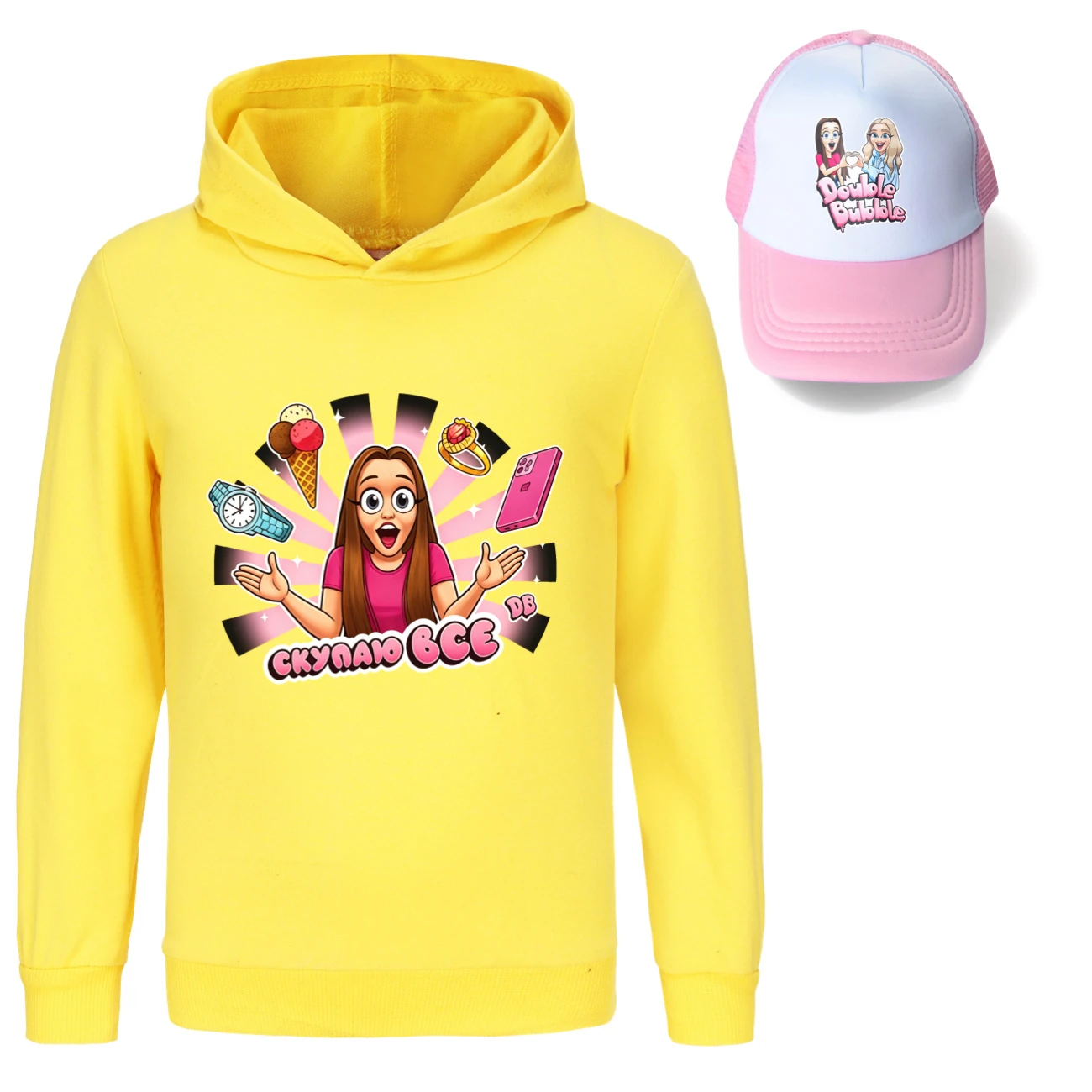 Graphic Hoodie & Sun Hat Set — 5822 Edition, Style 02 · Yellow