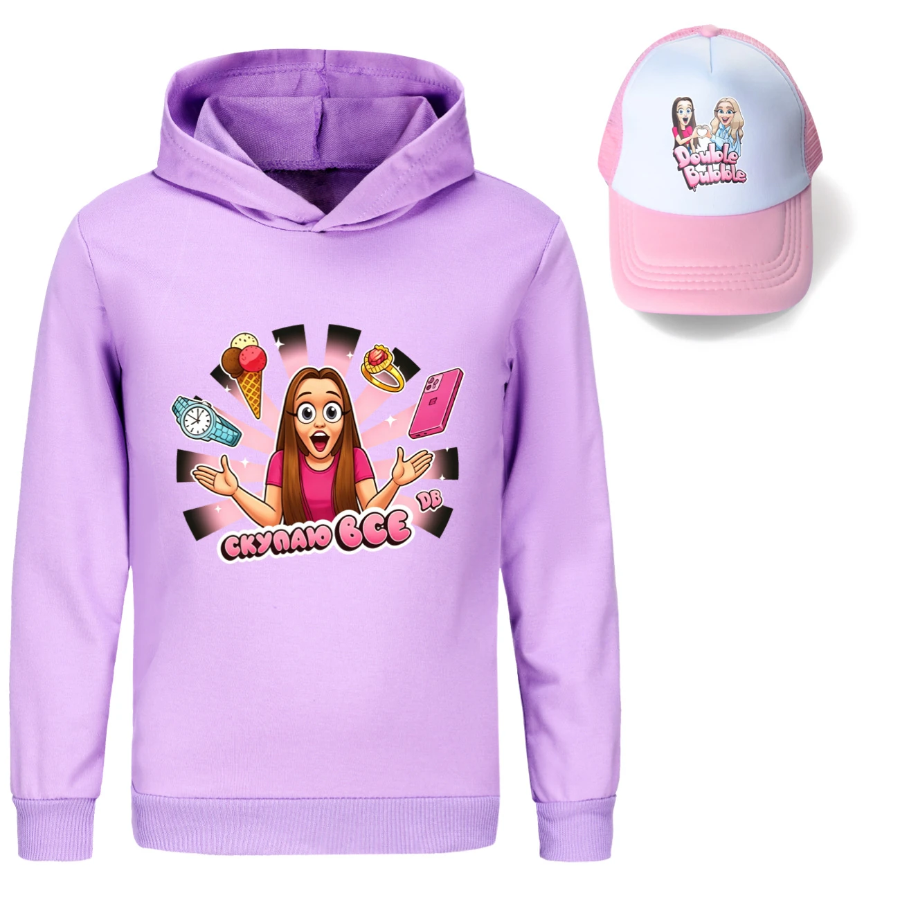 Graphic Hoodie & Sun Hat Set — 5822 Edition, Style 04 · Purple